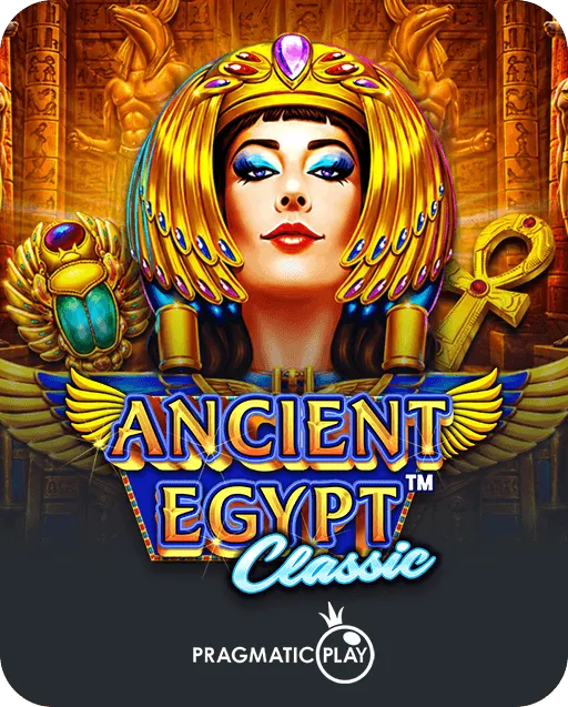 Ancient Egypt Classic slot game by Pragmatic Play with a pharaoh queen in a golden headdress, scarab and ankh