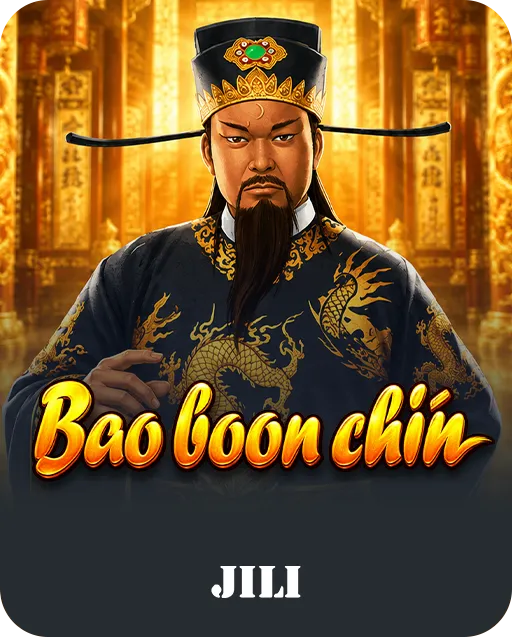 Bao Boon Chin slot game by JILI featuring a stern Chinese magistrate in a black hat and dragon-embroidered robe