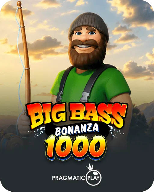 Big Bass Bonanza 1000 slot game by Pragmatic Play with a bearded fisherman in a gray beanie and a fishing rod