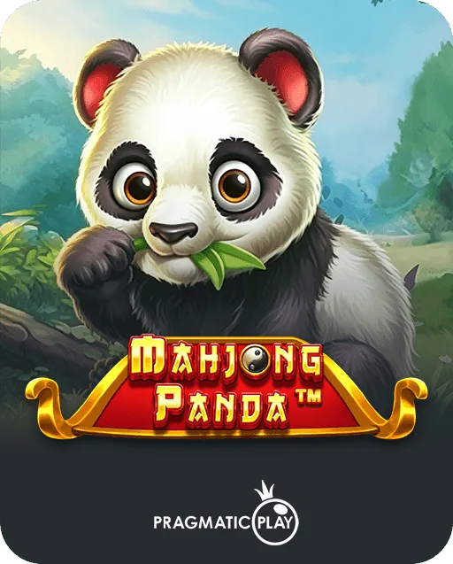 Mahjong Panda slot game by Pragmatic Play showing a cute giant panda chewing a bamboo leaf in a forest