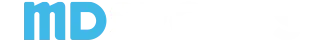 MD logo with bold light blue letters