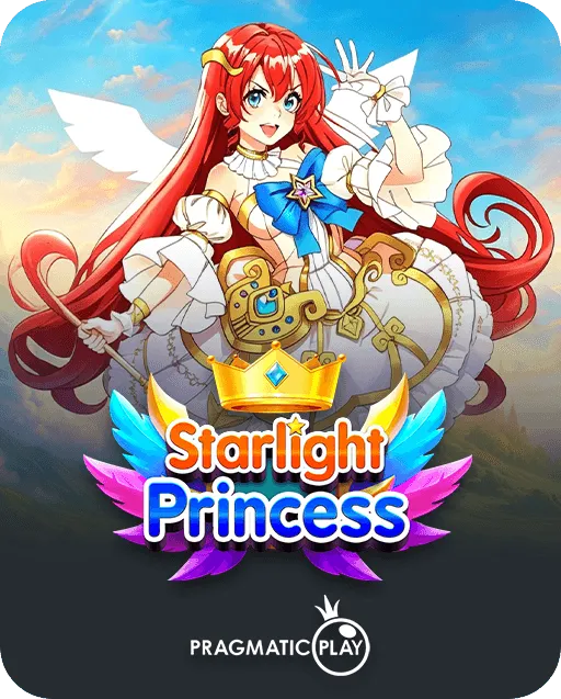Starlight Princess slot game by Pragmatic Play showing a smiling red-haired anime princess with a wand and white wings