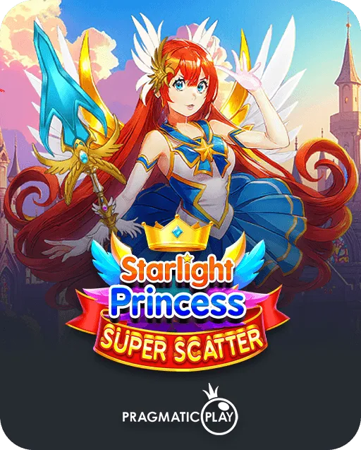 Starlight Princess Super Scatter slot game by Pragmatic Play with a red-haired anime princess holding a crystal staff