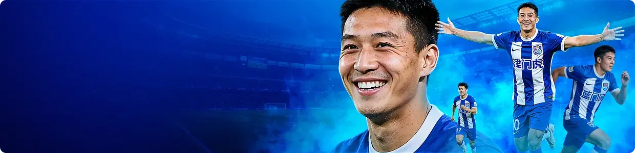 Smiling footballer and teammates in blue and white striped kits celebrating, for MD88 sports betting