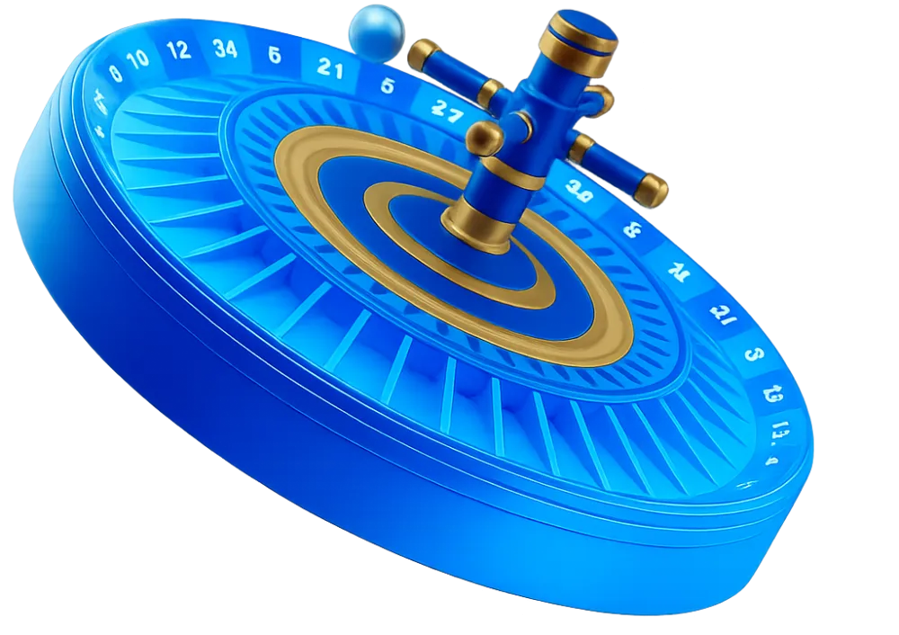 Blue and gold 3D roulette wheel representing MD88 live casino games