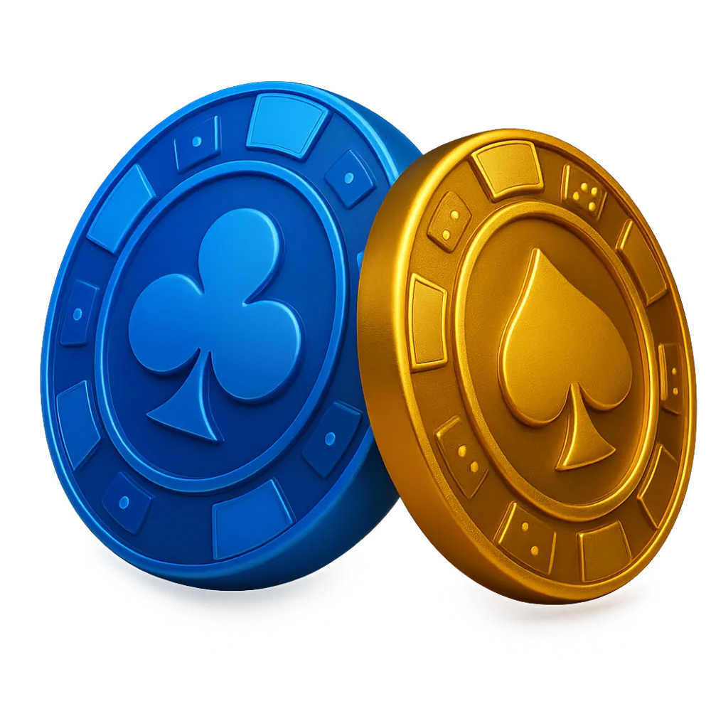 Blue club and gold spade poker chips for MD88 P2P card games