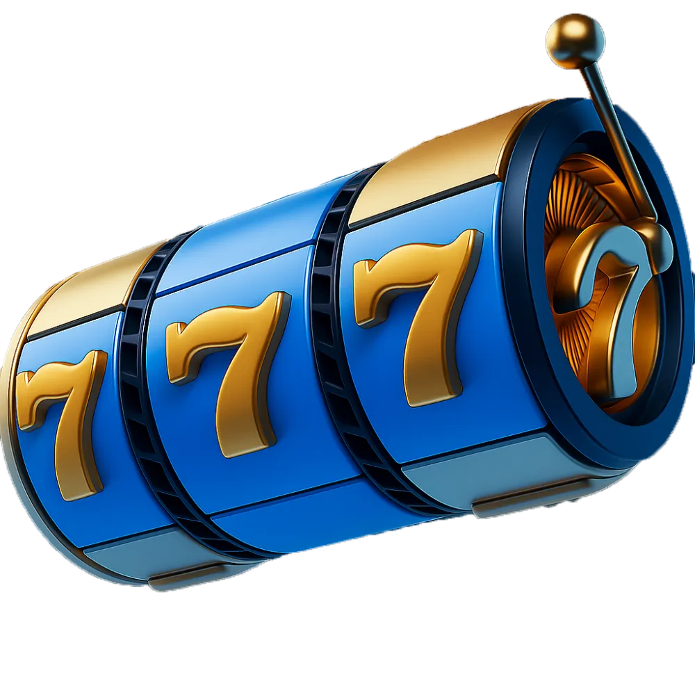 Blue slot machine reels showing triple 7s with a gold lever, representing MD88 slot games